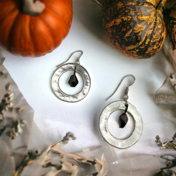 Necklace and Ear Set, 17" - 20", Silver Tone, Black Hematite Tone, Geometrics - Picture 3 of 9